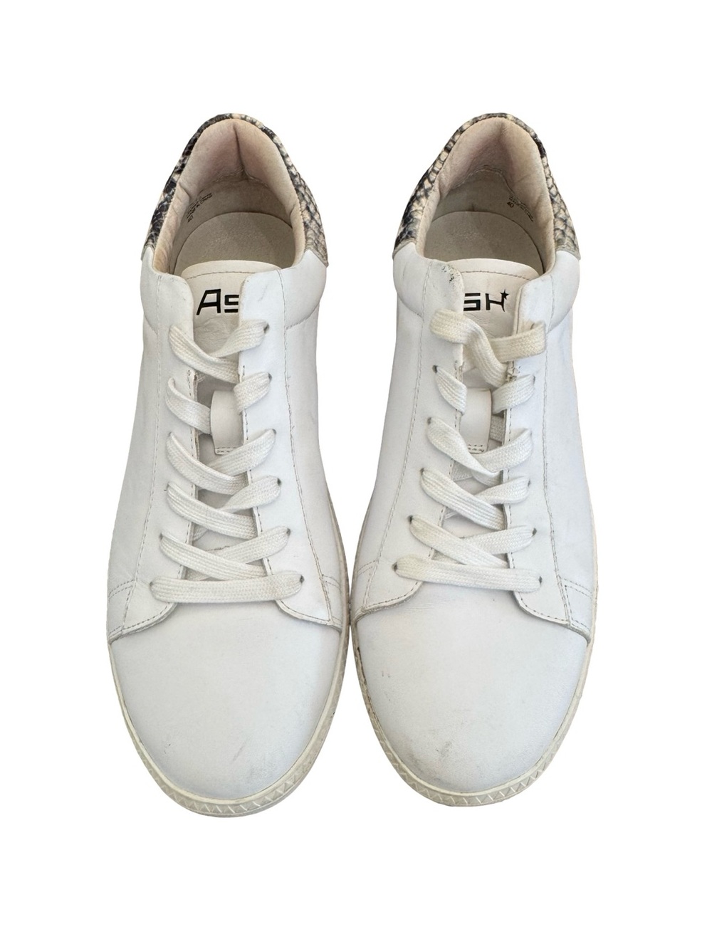 Ash White Leather Sneakers with Snakeskin Heel Accent Size 40